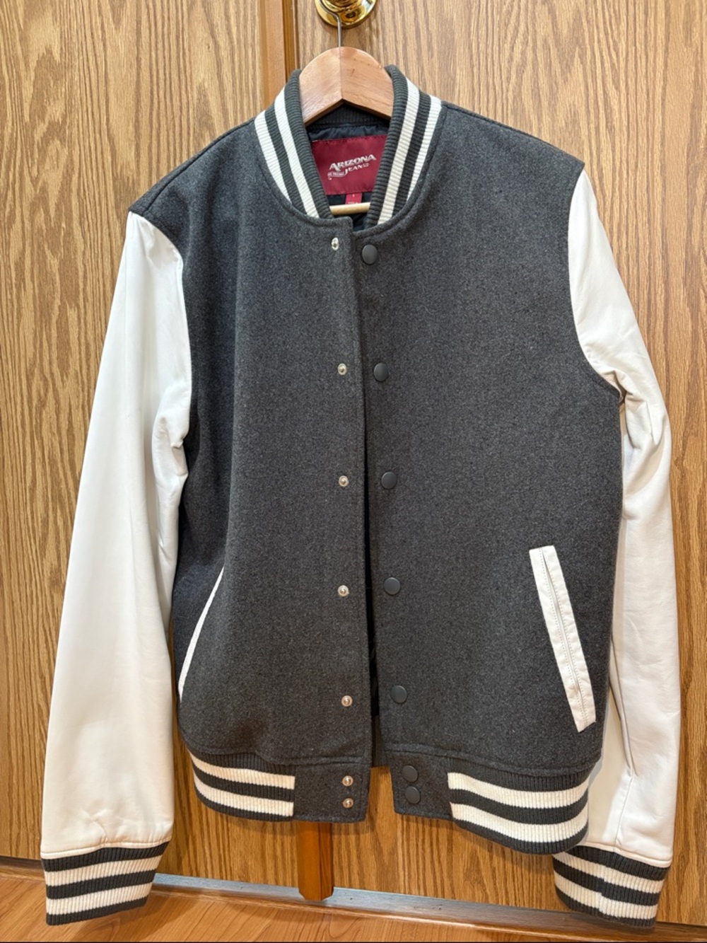 Arizona Jean Company Varsity Jacket in gray with white sleeves